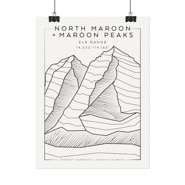 Colorado 14ers: NORTH MAROON PEAK + MAROON PEAK: Textured Watercolor Matte Posters - Image 2