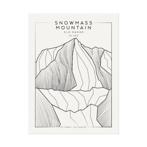 Colorado 14ers: SNOWMASS MOUNTAIN: Textured Watercolor Matte Posters