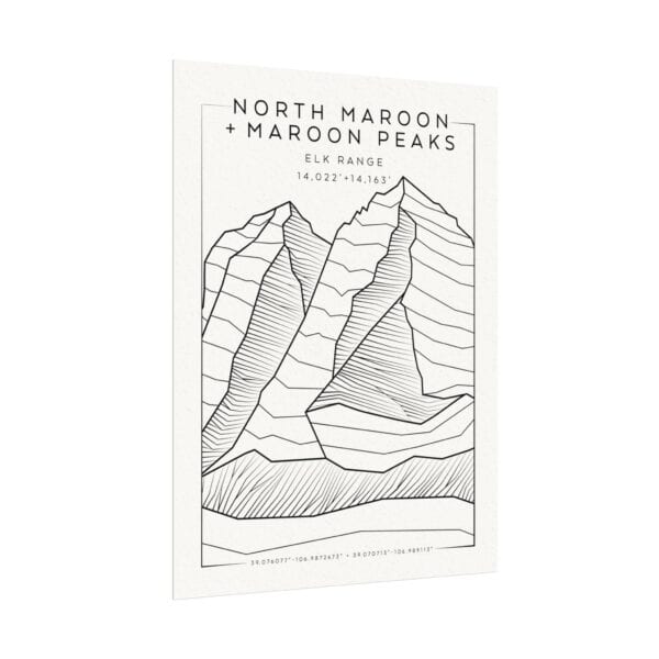 Colorado 14ers: NORTH MAROON PEAK + MAROON PEAK: Textured Watercolor Matte Posters - Image 3