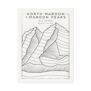 Colorado 14ers: NORTH MAROON PEAK + MAROON PEAK: Textured Watercolor Matte Posters