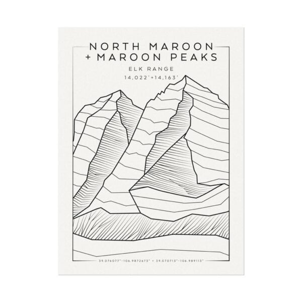 Colorado 14ers: NORTH MAROON PEAK + MAROON PEAK: Textured Watercolor Matte Posters
