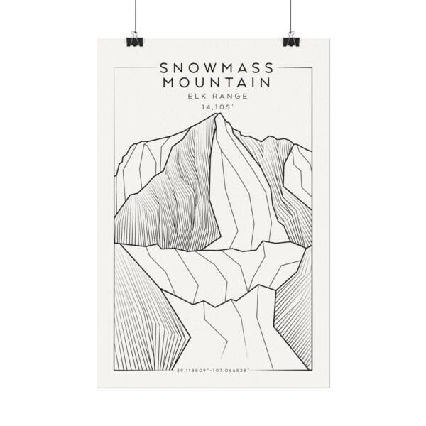 Colorado 14ers: SNOWMASS MOUNTAIN: Textured Watercolor Matte Posters - Image 6