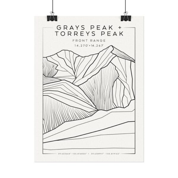 Colorado 14ers: GRAYS PEAK + TORREYS PEAK: Textured Watercolor Matte Posters - Image 2