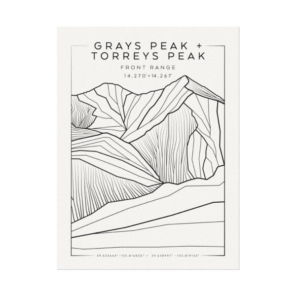 Colorado 14ers: GRAYS PEAK + TORREYS PEAK: Textured Watercolor Matte Posters