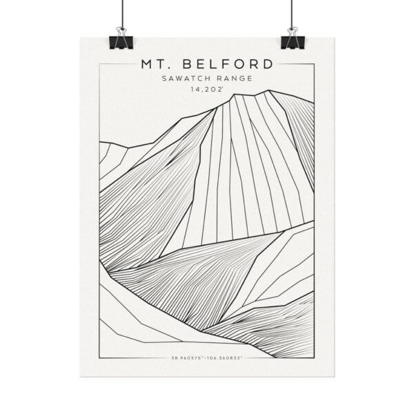 Colorado 14ers: MT. BELFORD: Textured Watercolor Matte Posters - Image 2