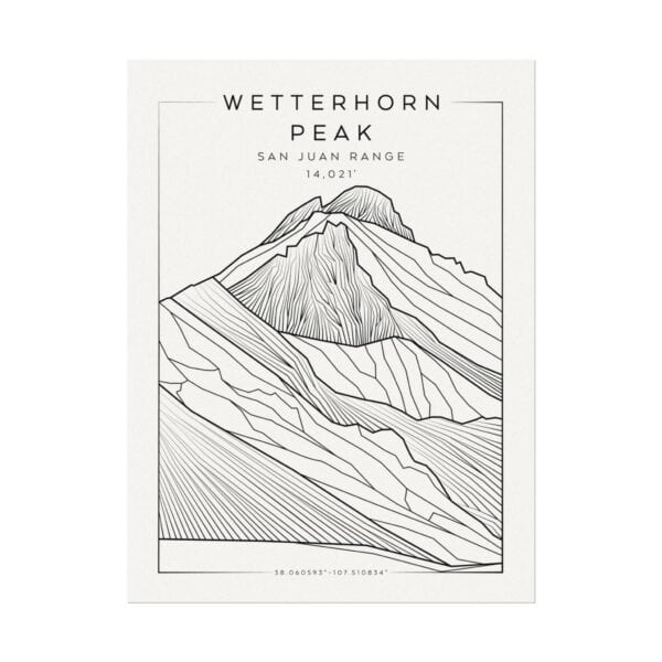 Colorado 14ers: WETTERHORN PEAK: Textured Watercolor Matte Posters