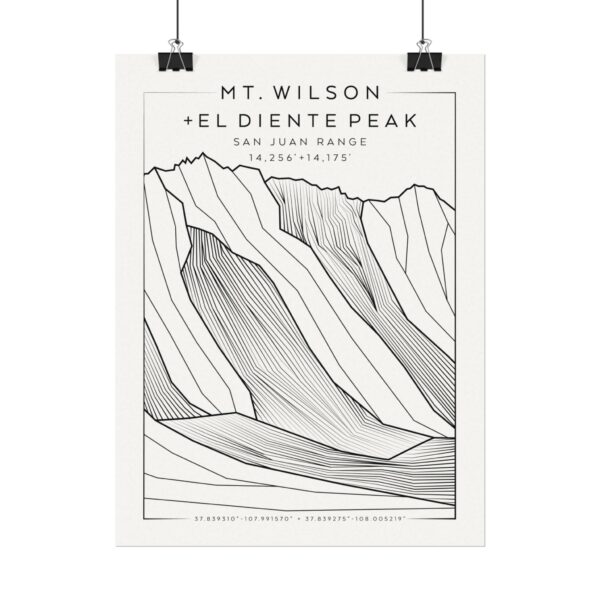 Colorado 14ers: MT. WILSON + EL DIENTE PEAK: Textured Watercolor Matte Posters - Image 2
