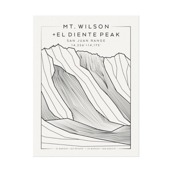 Colorado 14ers: MT. WILSON + EL DIENTE PEAK: Textured Watercolor Matte Posters
