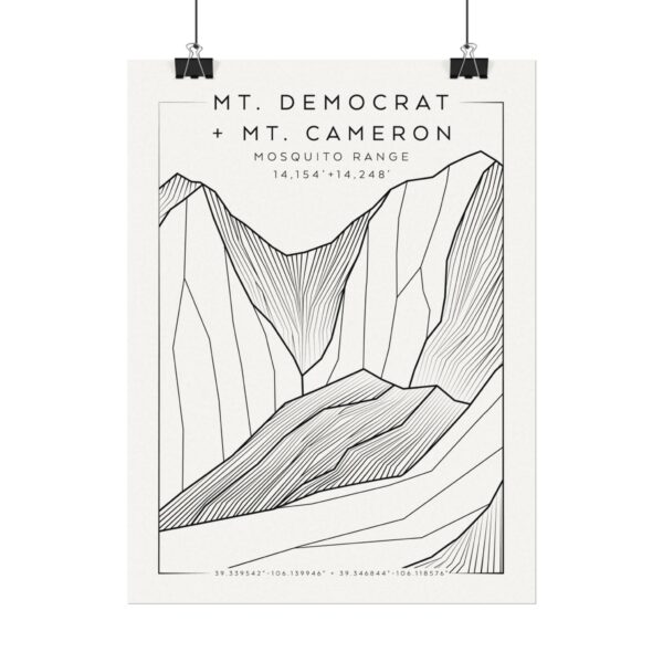 Colorado 14ers: MT. DEMOCRAT + MT. CAMERON: Textured Watercolor Matte Posters - Image 2