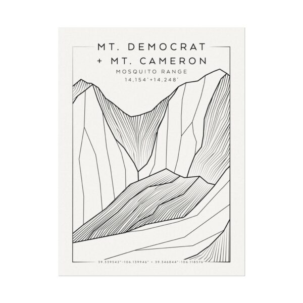 Colorado 14ers: MT. DEMOCRAT + MT. CAMERON: Textured Watercolor Matte Posters