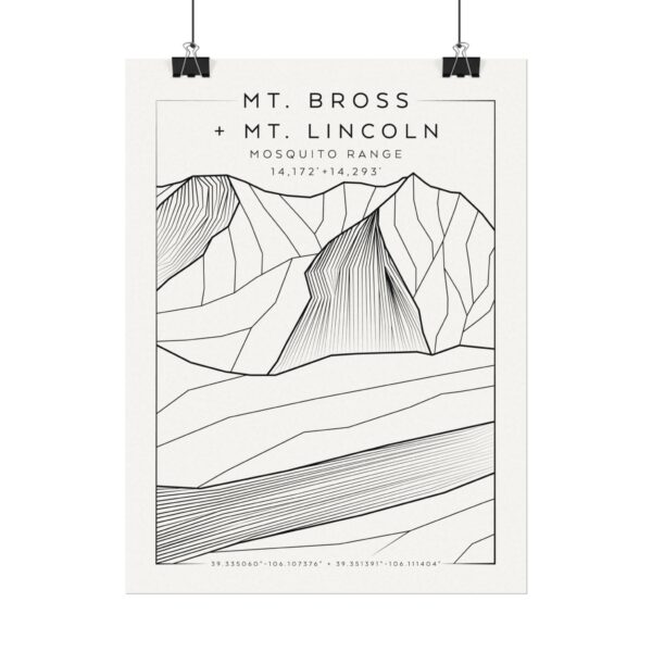 Colorado 14ers: MT. BROSS + MT. LINCOLN: Textured Watercolor Matte Posters - Image 2